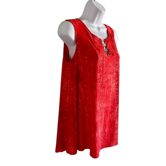 Coral Bay Sleeveless Top Red Tie Dye Embellished Design with O-ring Detail Women - Picture 3 of 7